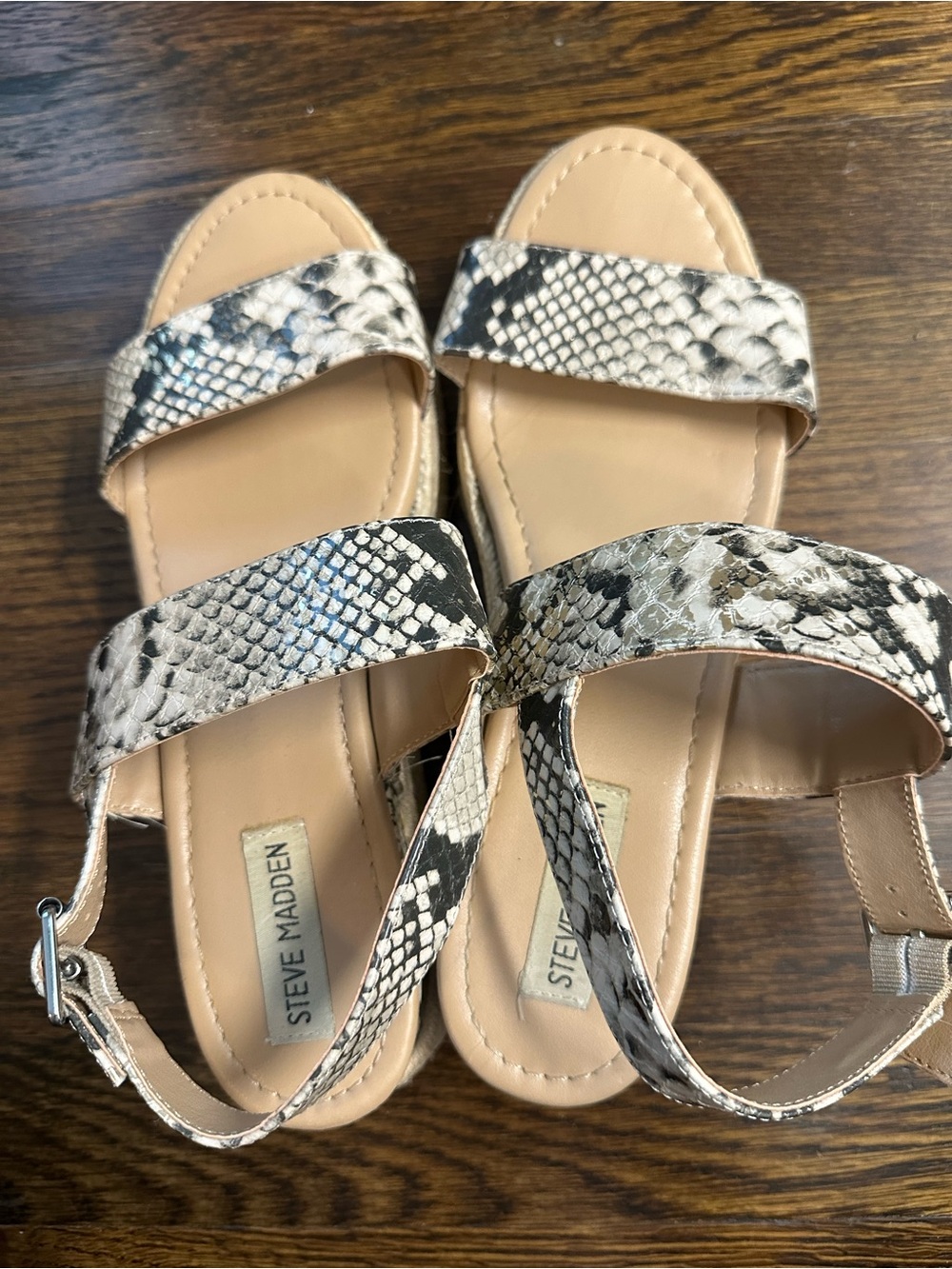 Steve Madden Snake-Print Strap Sandals in Tan and Black